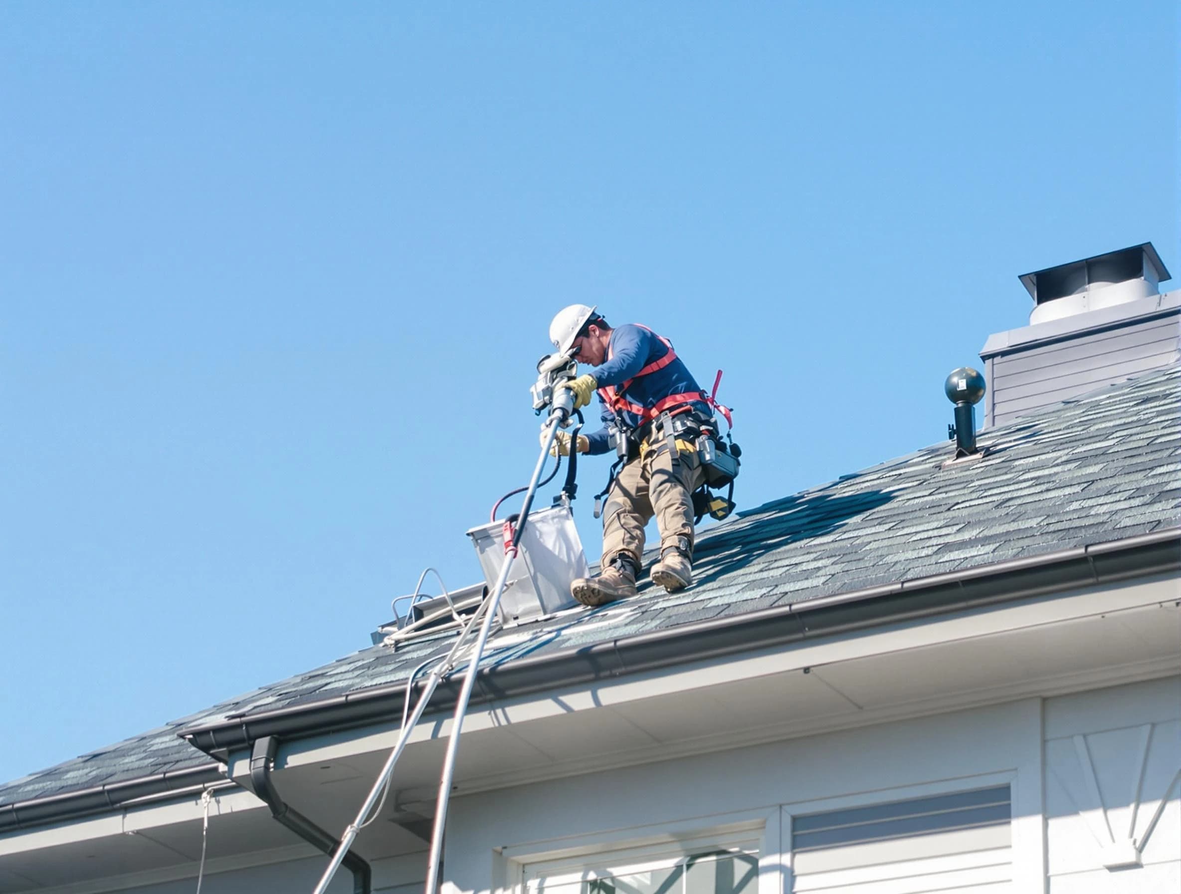 West Haven Dryer Vent Cleaning certified technician cleaning a roof-mounted dryer vent system in West Haven