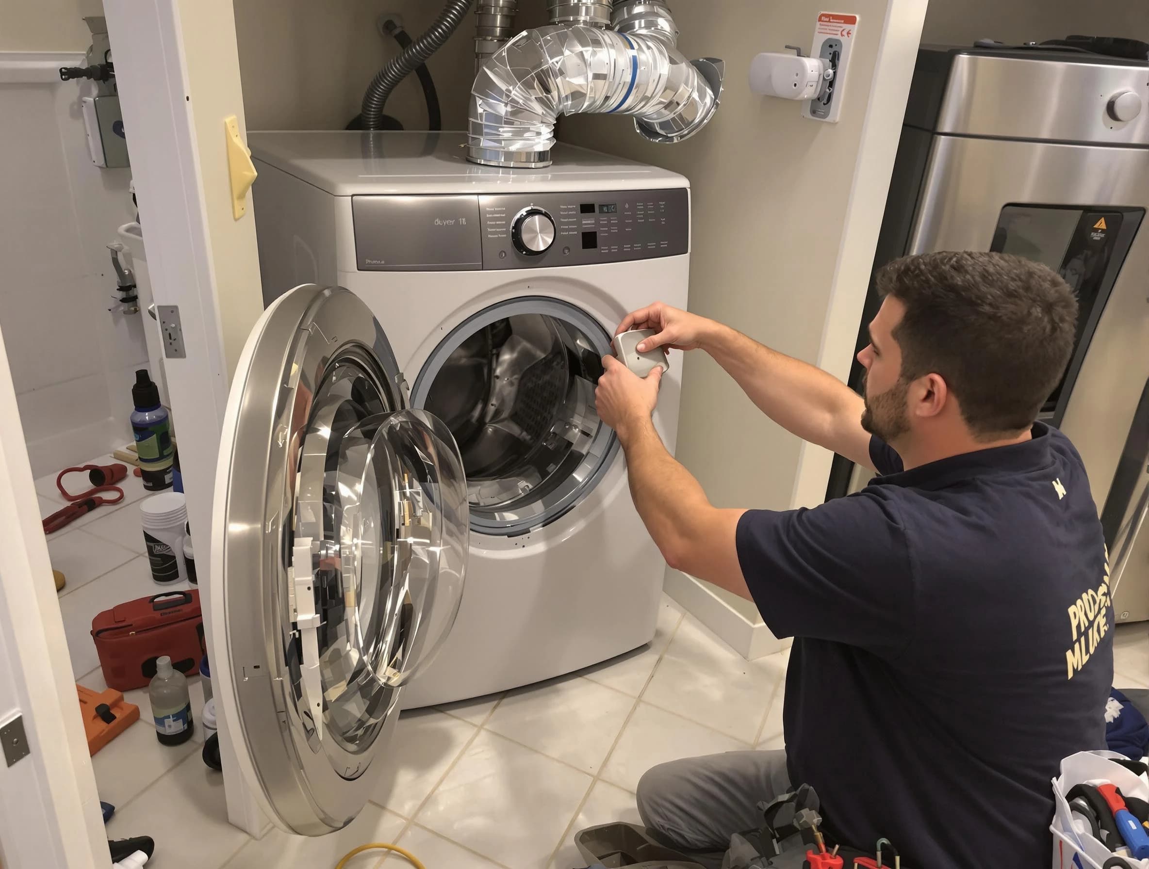 West Haven Dryer Vent Cleaning technician performing precise dryer vent hose installation in West Haven