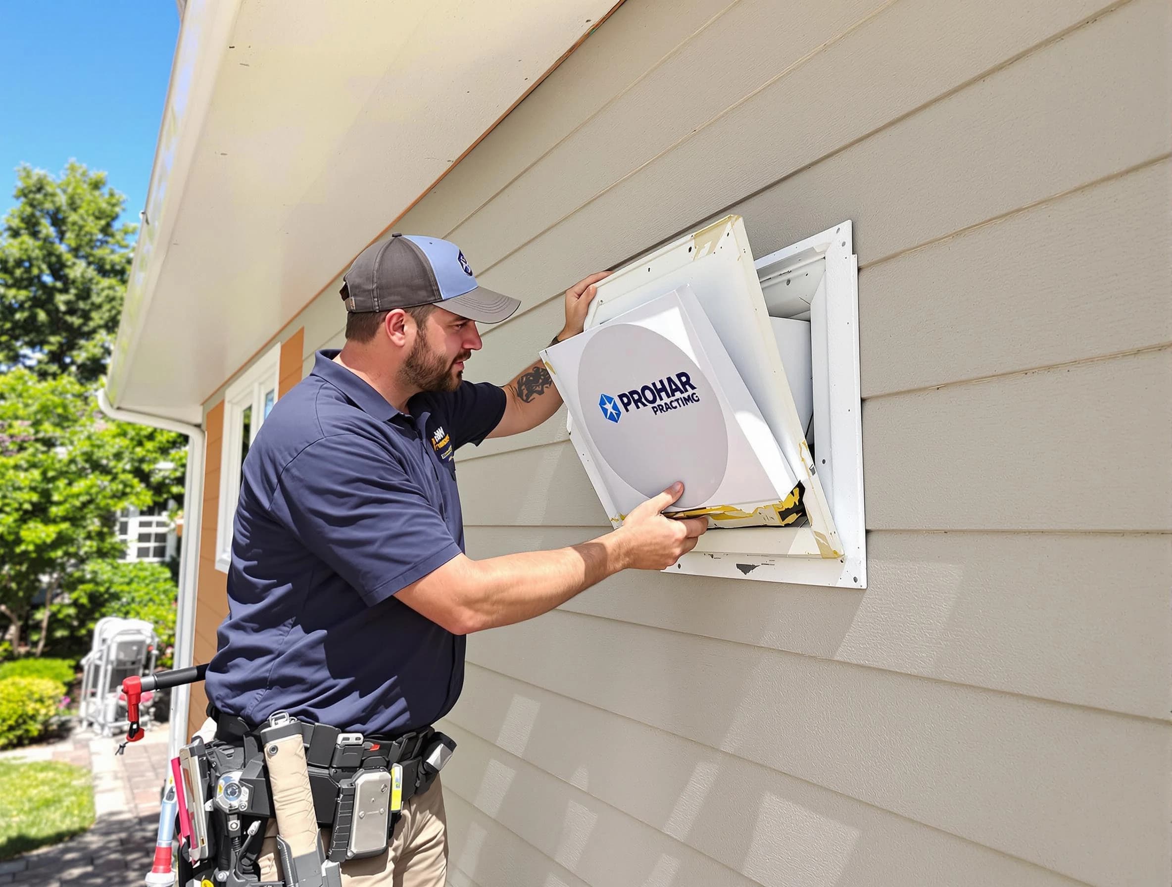 West Haven Dryer Vent Cleaning technician installing a new protective dryer vent cover on a home in West Haven