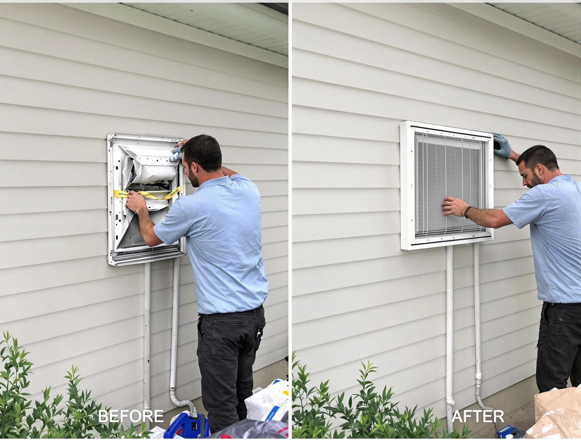 West Haven Dryer Vent Cleaning technician installing high-quality dryer vent cover at a residential property in West Haven