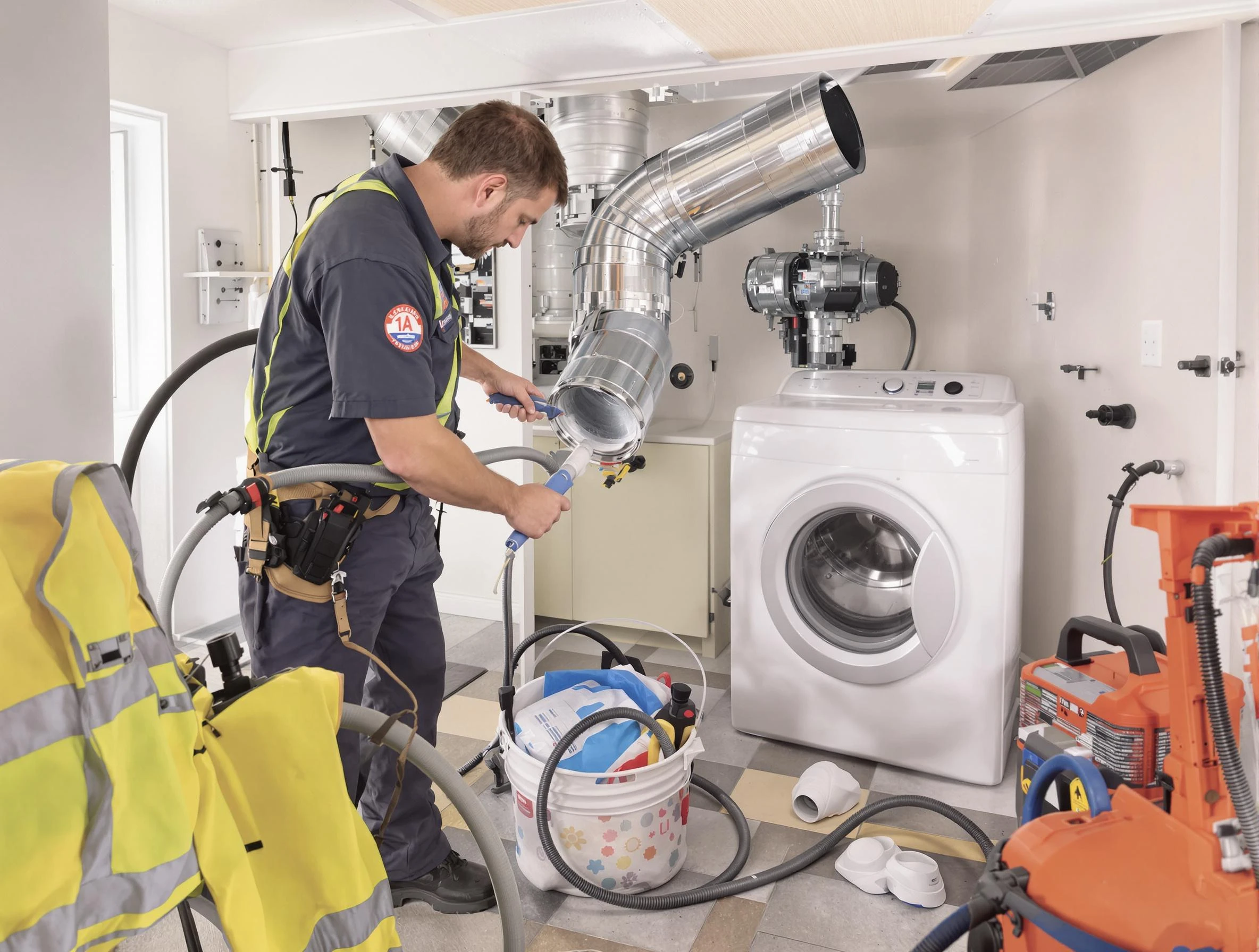 West Haven Dryer Vent Cleaning technician using specialized equipment to clear severe dryer vent blockage in West Haven
